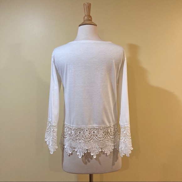 Floral Lace Hem and Cuffs Scoop Neck Cropped Top - Picture 3 of 3